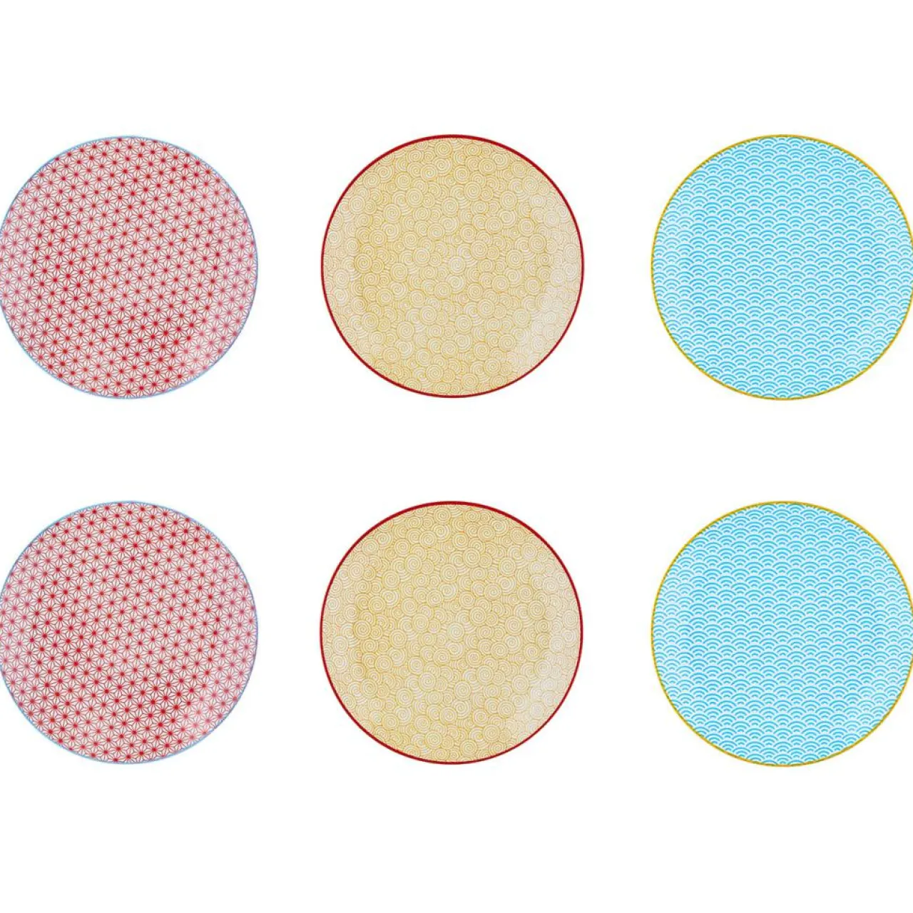 6 Assiettes à dessert Pattern Color bleu clair/rouge/jaune - D.21 cm