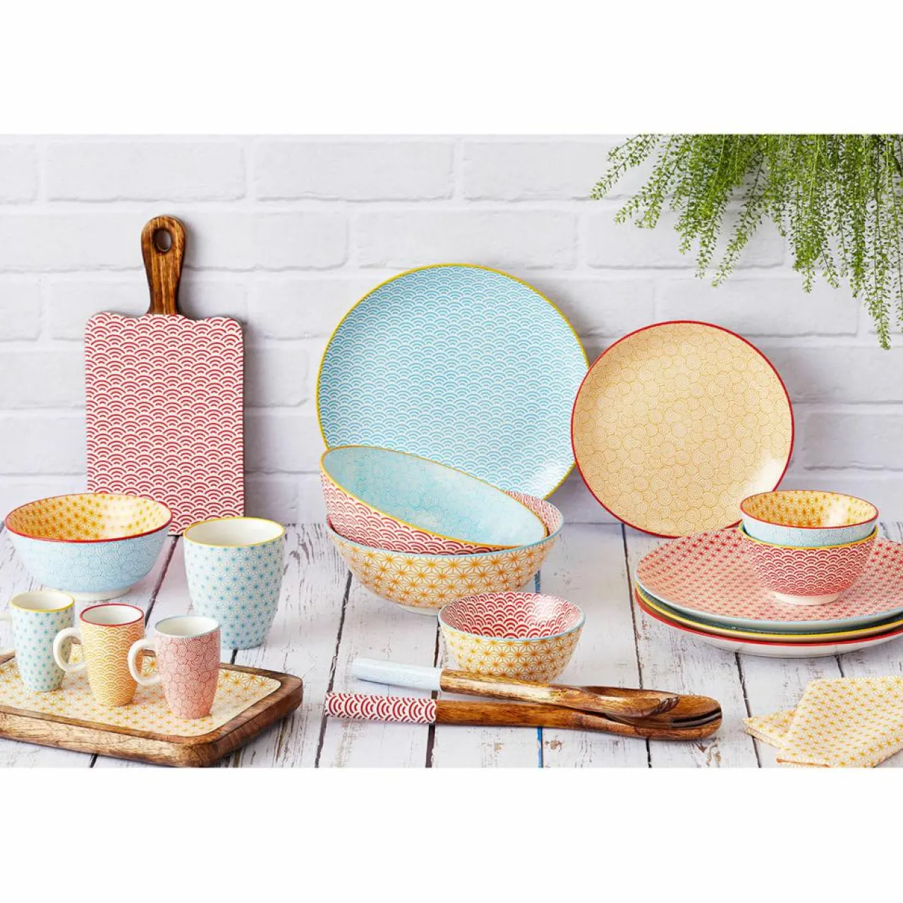 6 Assiettes à dessert Pattern Color bleu clair/rouge/jaune - D.21 cm