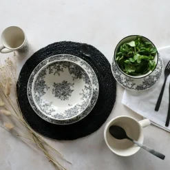 6 Assiettes À DessertFlorali 19.5Cm En GrèsDécor Noir