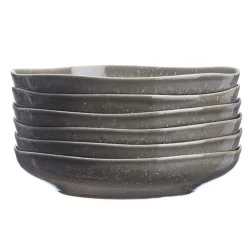 6 Assiettes creuses en Grès Stellar gris/anthracite - D.22.5 cm