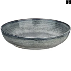6 Assiettes creuses en Grès Zen gris/bleu - D.22.5 cm