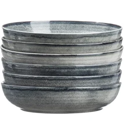 6 Assiettes creuses en Grès Zen gris/bleu - D.22.5 cm