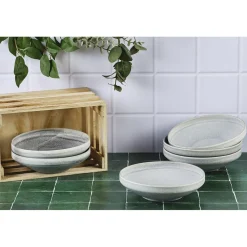 6 Assiettes creuses en Grès Stone gris clair - D.20 cm