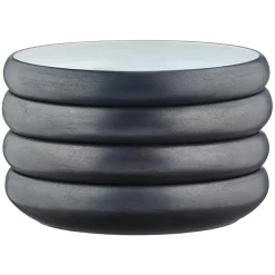 4 Assiettes creuses en Grès Gorumet blanc granité/noir onyx - D.21,5 cm