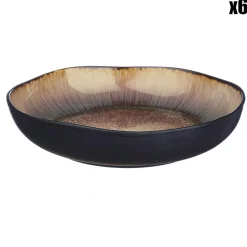 6 Assiettes creuses en Grès Iris beige/marron - D.22.5 cm