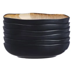 6 Assiettes creuses en Grès Iris beige/marron - D.22.5 cm