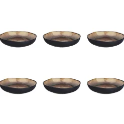 6 Assiettes creuses en Grès Iris beige/marron - D.22.5 cm