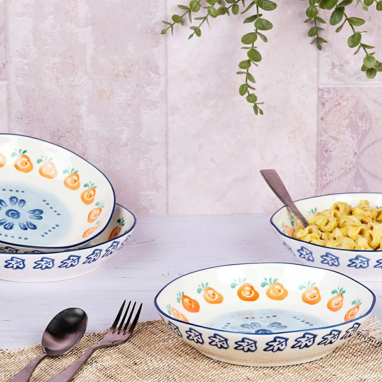 4 Assiettes creuses en Porcelaine Napoli multicolore - D.21,5 cm