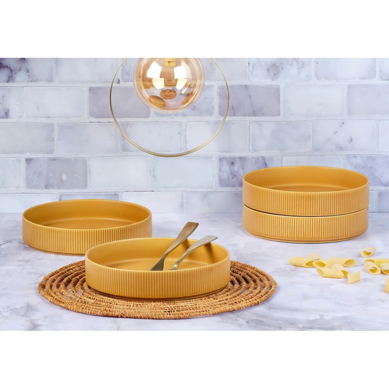 4 Assiettes Creuses Scandi jaune ocre - 100 cl