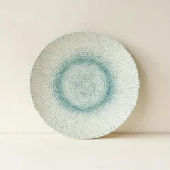 6 Assiettes CreusesAqua 21Cm En PorcelaineBlanc Et Bleu