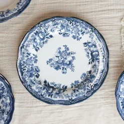 6 Assiettes CreusesEn Porcelaine BleuFaustine 22Cm