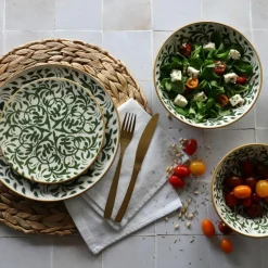 6 Assiettes CreusesHéraclée 20Cm En GrèsDécor Vert