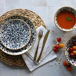 6 Assiettes CreusesHéraclée 20Cm En GrèsDécor Bleu