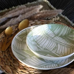6 Assiettes CreusesLeaves 20.5CmEn Grès Vert