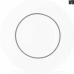 6 Assiettes dessert en Porcelaine Ligne blanches - D.22 cm