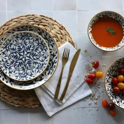 6 Assiettes DessertsHéraclée 19Cm En GrèsDécor Bleu