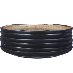 6 Assiettes en Grès dessert Iris beige/marron - D.21.5 cm