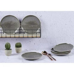 6 Assiettes en Grès dessert Stellar gris/anthracite - D.22 cm