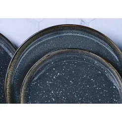 6 Assiettes en Grès dessert Iris bleu foncé - D.21.5 cm