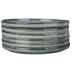6 Assiettes en Grès dessert Zen gris/bleu - D.22 cm