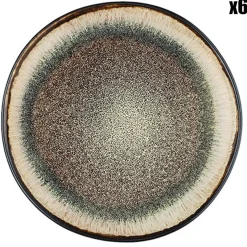 6 Assiettes en Grès Iris beige/marron - D,16 cm