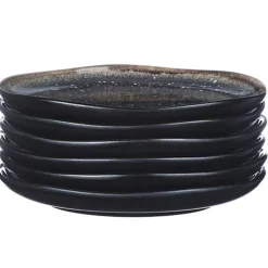 6 Assiettes en Grès Iris bleu foncé - D.16 cm