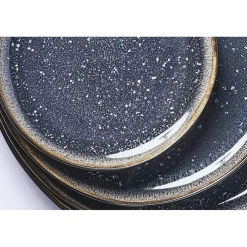 6 Assiettes en Grès Iris bleu foncé - D.16 cm