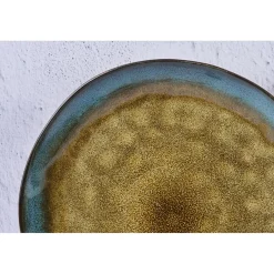 6 Assiettes en Grès Island kaki/bleu - D.28 cm