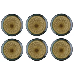 6 Assiettes en Grès Island kaki/bleu - D.28 cm