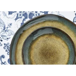 6 Assiettes en Grès Island kaki/bleu - D.20.5 cm