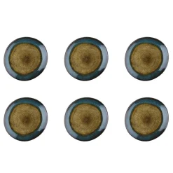 6 Assiettes en Grès Island kaki/bleu - D.20.5 cm