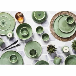 6 Assiettes en Grès Magma vertes - D.20 cm