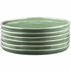 6 Assiettes en Grès Magma vertes - D.20 cm