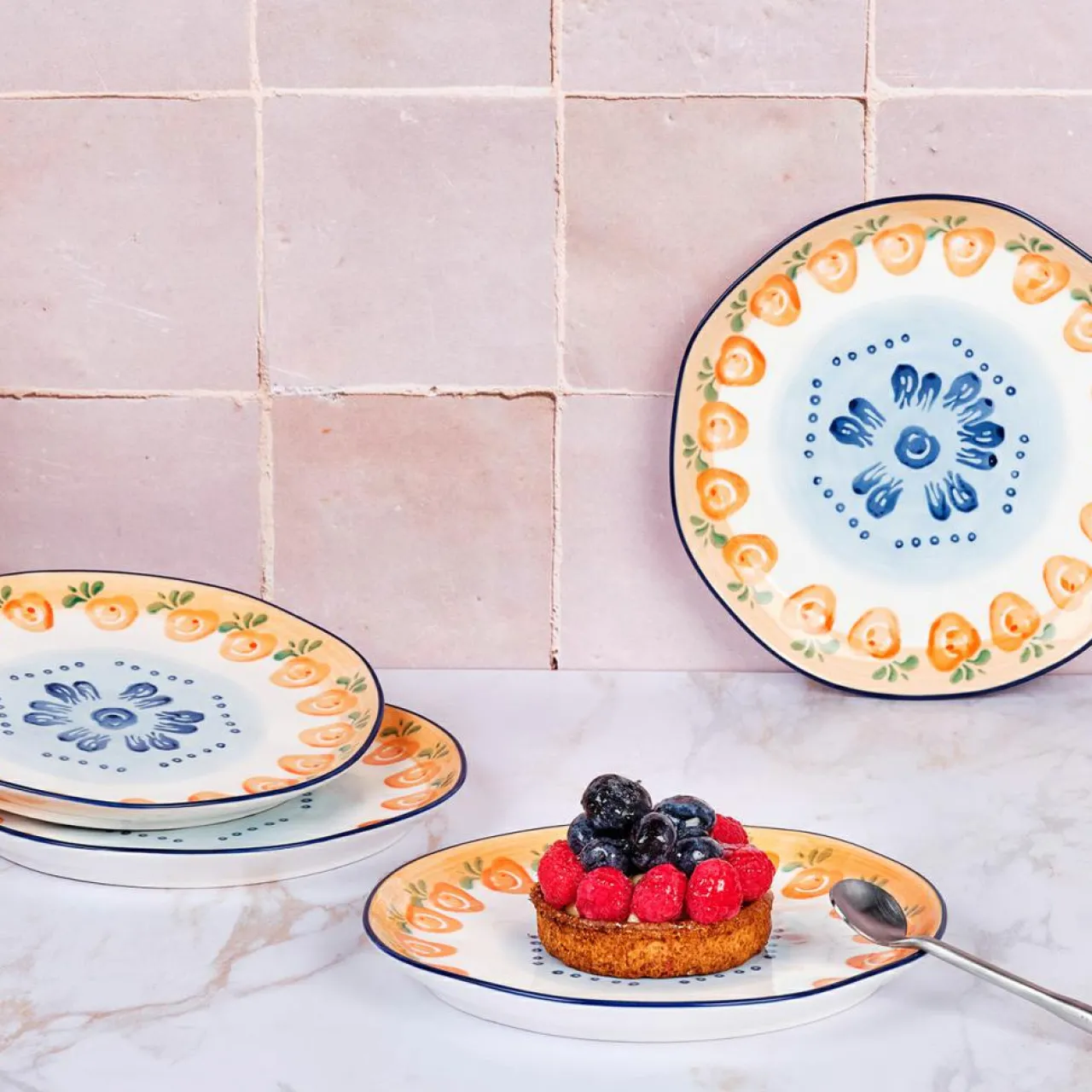 4 Assiettes en Porcelaine Napoli multicolores - D.20 cm