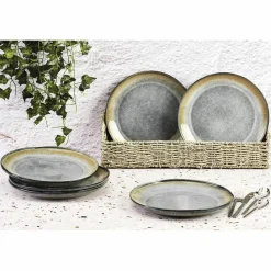 6 Assiettes Genesis bleu/gris kaki - D.27 cm