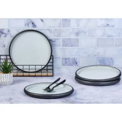 4 Assiettes Gourmet blanc granité/noir onyx - 28x28x3 cm