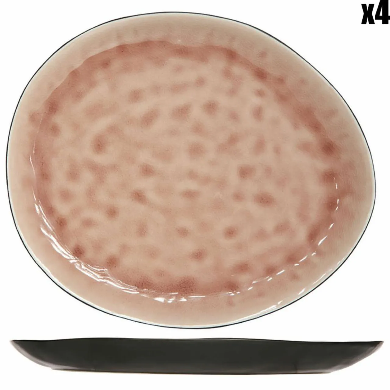 4 Assiettes ovales Laguna roses - 27x23 cm