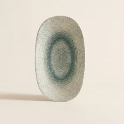 6 Assiettes OvalesAqua 23.5X13.5Cm EnPorcelaine Blanc Et Bleu