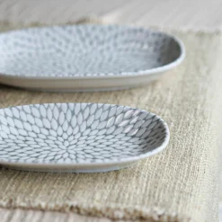 6 Assiettes OvalesJasmin 19X10.5Cm EnPorcelaine Blanc