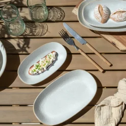 6 Assiettes OvalesNuance 23.5X13.5Cm EnPorcelaine Blanc