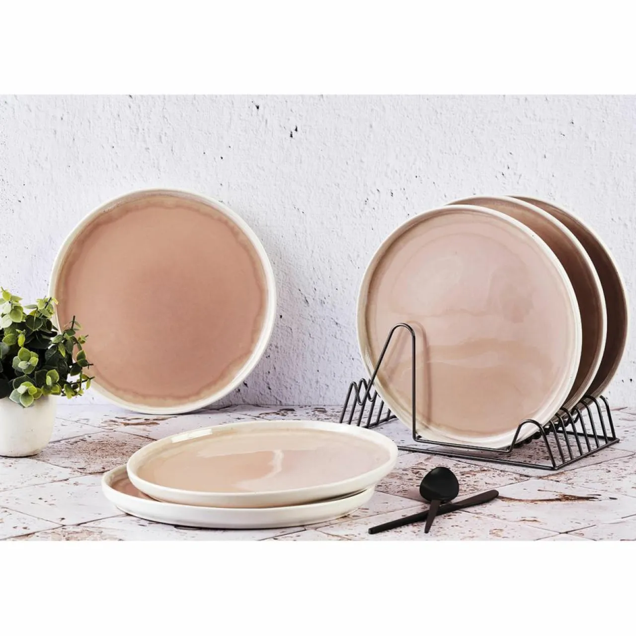 6 Assiettes Oxygen rose poudre/beige - D.27 cm