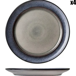 4 Assiettes plates en Grès Provence gris/bleu - D.26 cm