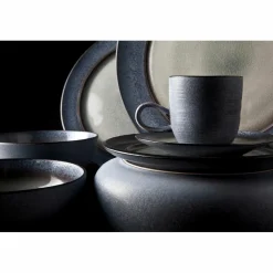 4 Assiettes plates en Grès Provence gris/bleu - D.26 cm