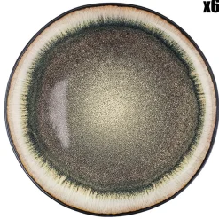 6 Assiettes plates en Grès Iris beige/marron - D.26 cm