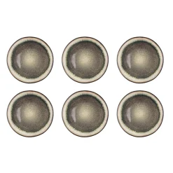 6 Assiettes plates en Grès Iris beige/marron - D.26 cm