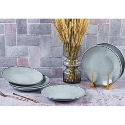 6 Assiettes plates en Grès Cloud gris clair - D.27 cm