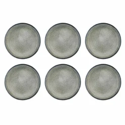 6 Assiettes plates en Grès Zen gris/bleu - D.28 cm