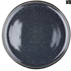 6 Assiettes plates en Grès Iris bleu foncé - D.26 cm