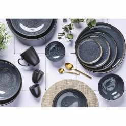 6 Assiettes plates en Grès Iris bleu foncé - D.26 cm