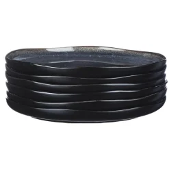 6 Assiettes plates en Grès Iris bleu foncé - D.26 cm